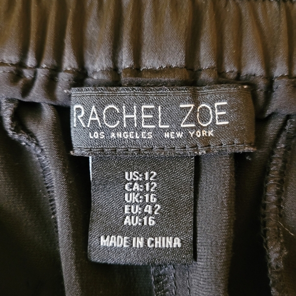 Rachel Zoe Satin Straight Leg Black Trousers Silver Trim Detailing sz 12 0799288 - Picture 5 of 12